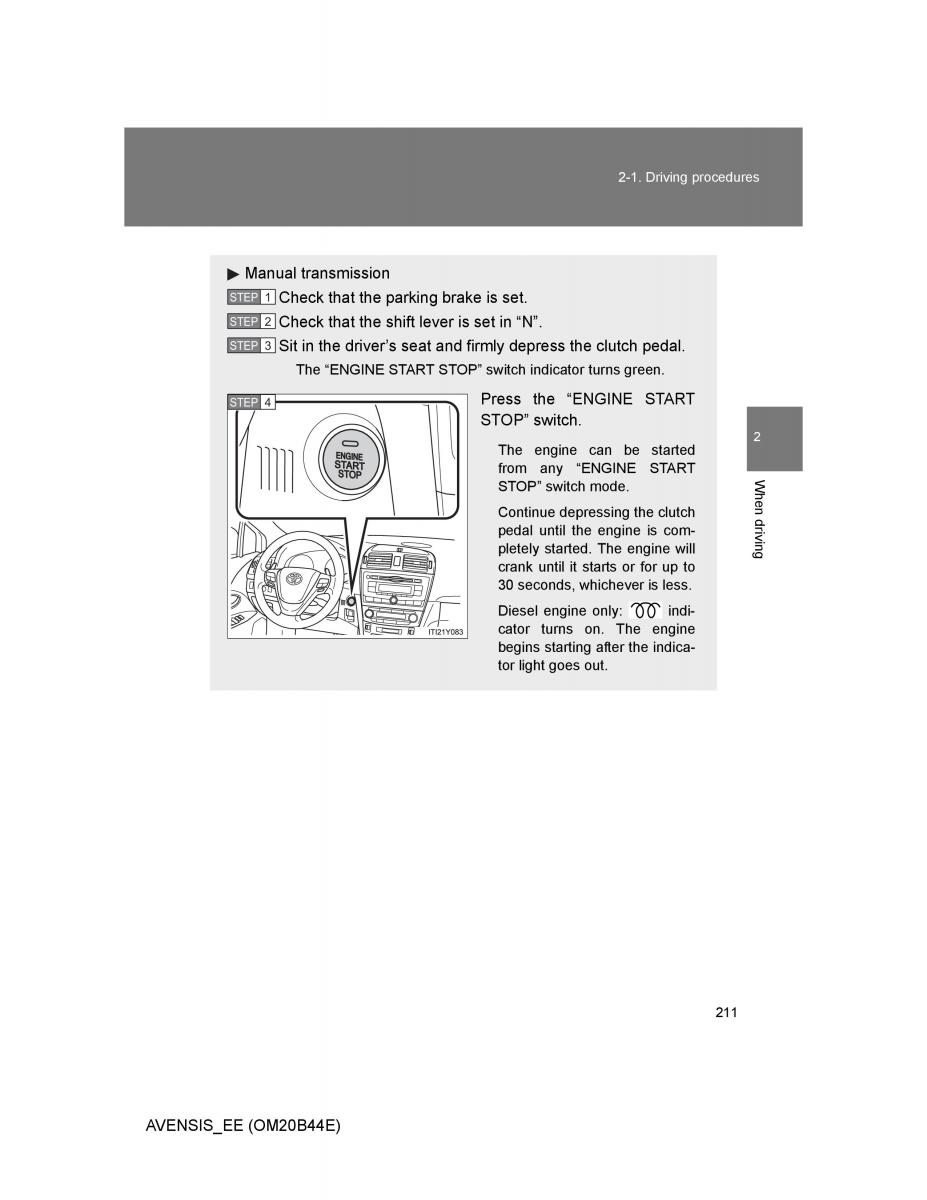 Toyota Avensis III 3 owners manual / page 211