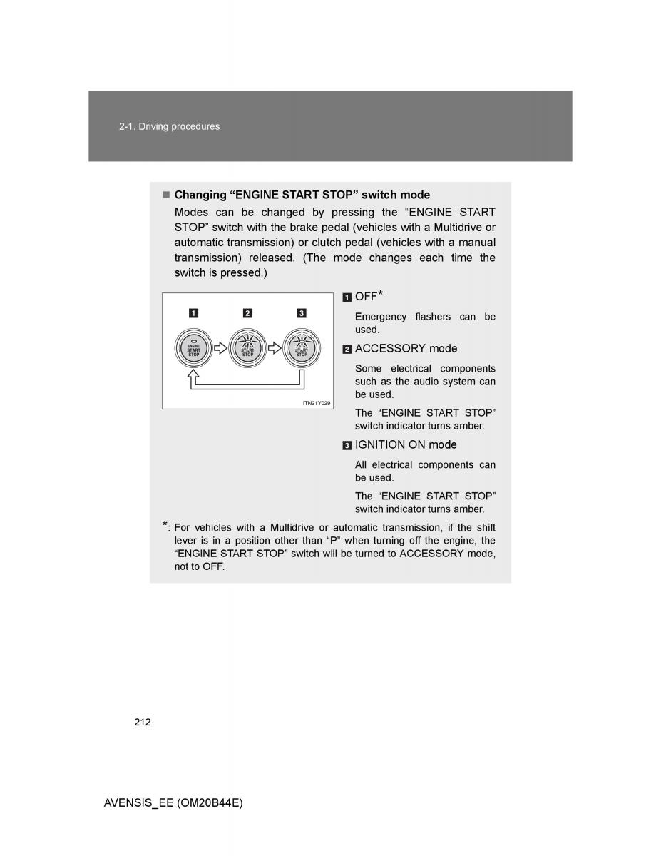 Toyota Avensis III 3 owners manual / page 212