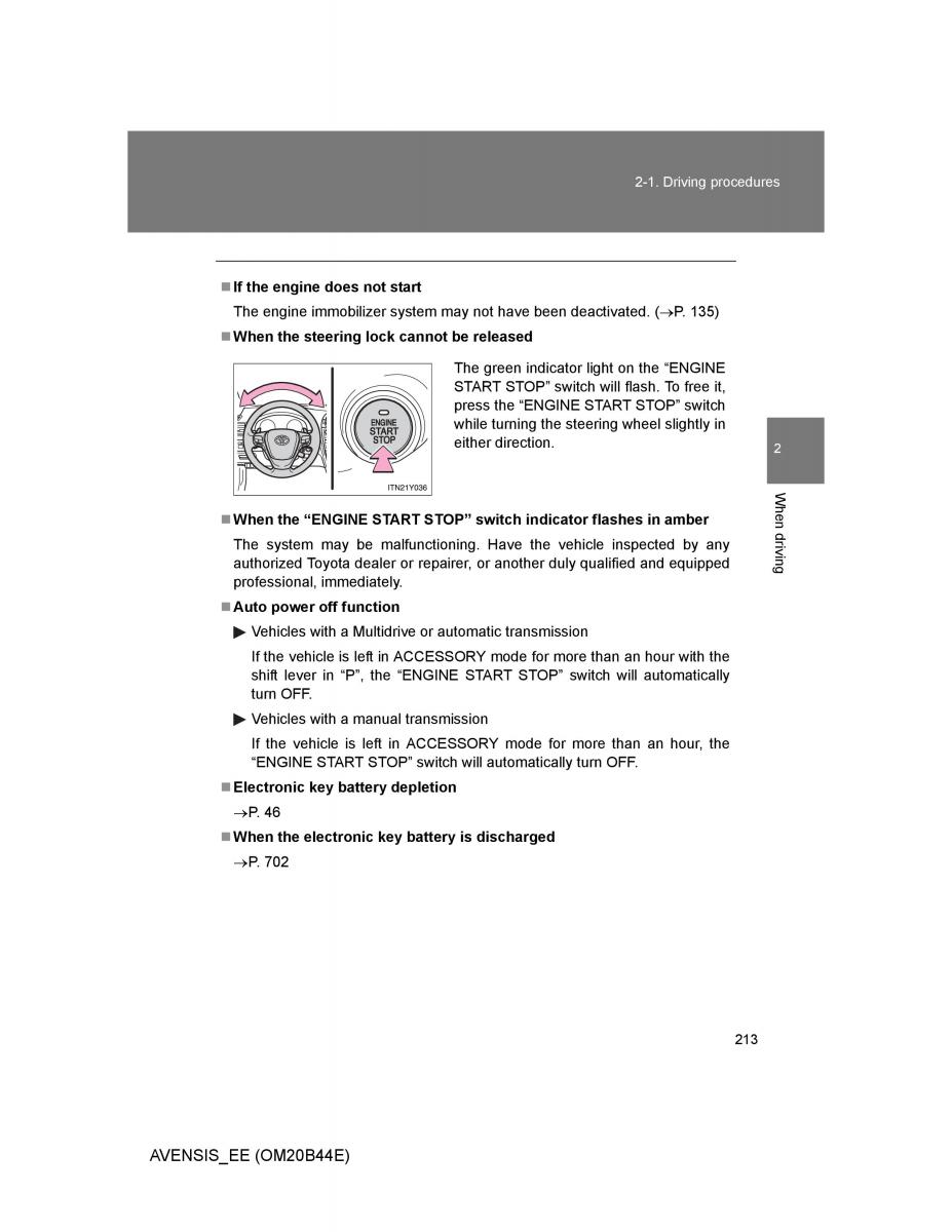 Toyota Avensis III 3 owners manual / page 213