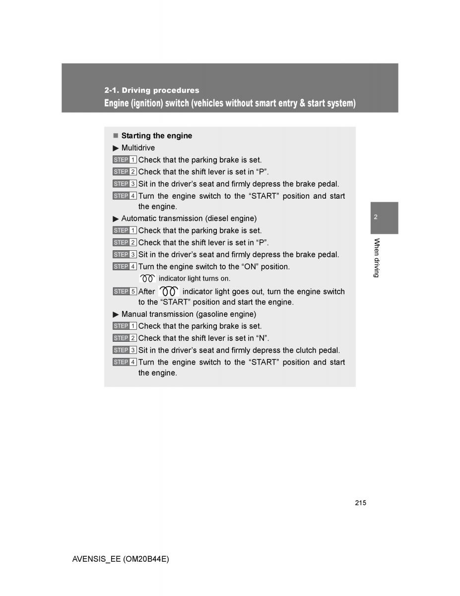 Toyota Avensis III 3 owners manual / page 215