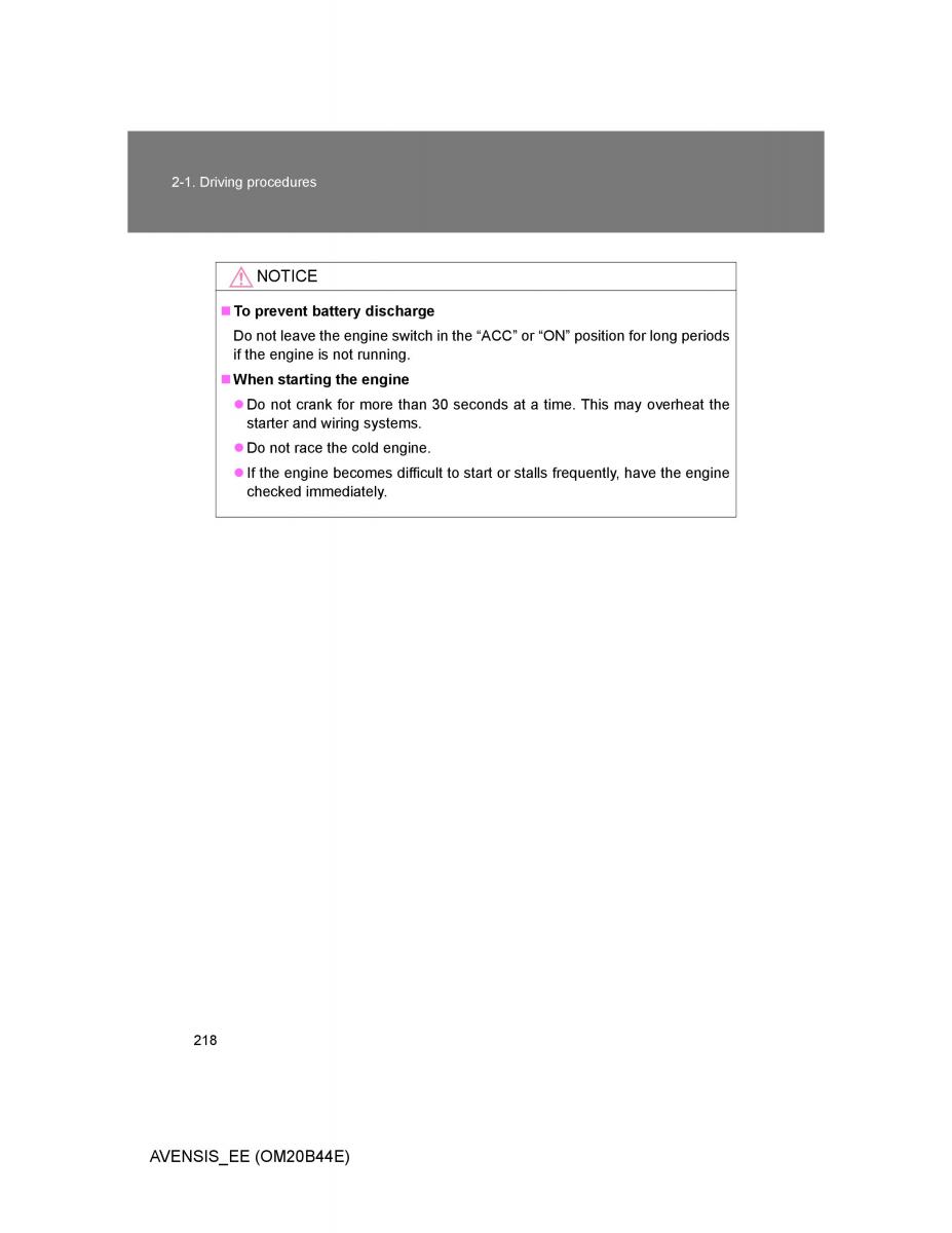 Toyota Avensis III 3 owners manual / page 218