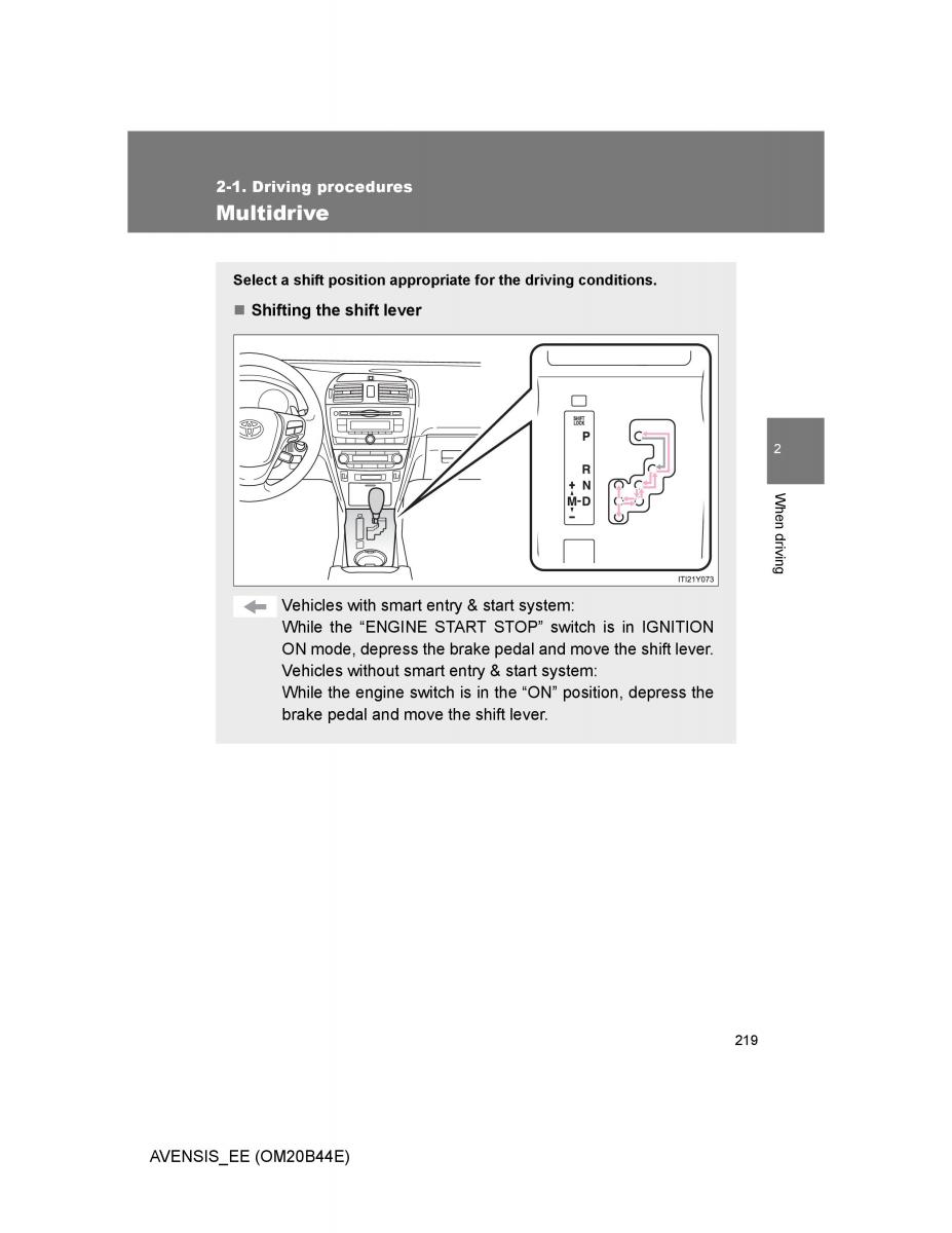 Toyota Avensis III 3 owners manual / page 219