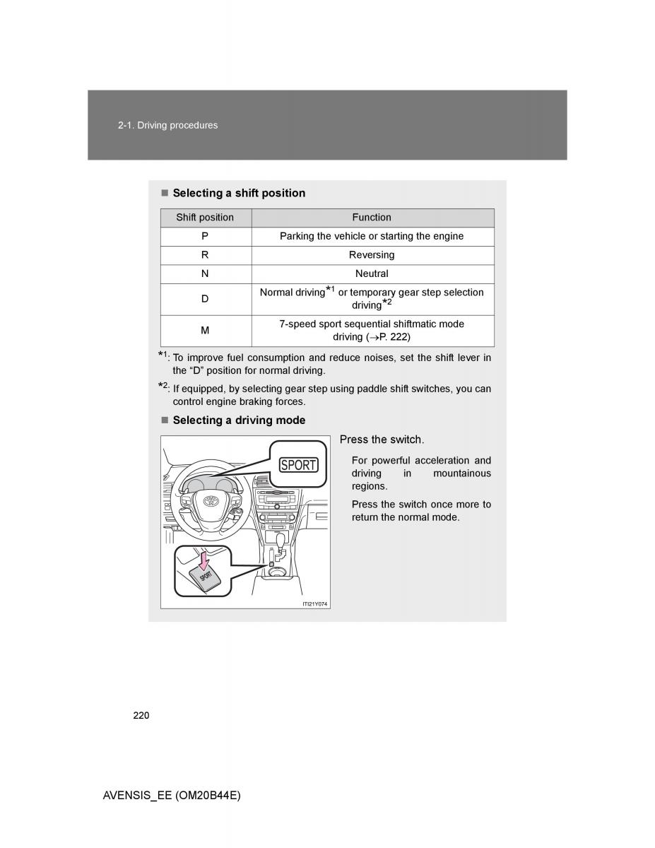 Toyota Avensis III 3 owners manual / page 220