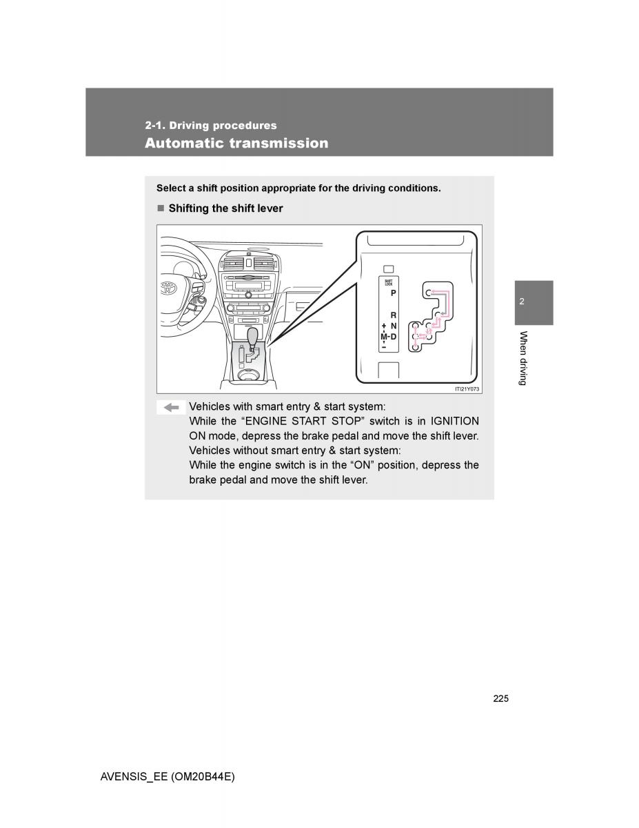 Toyota Avensis III 3 owners manual / page 225