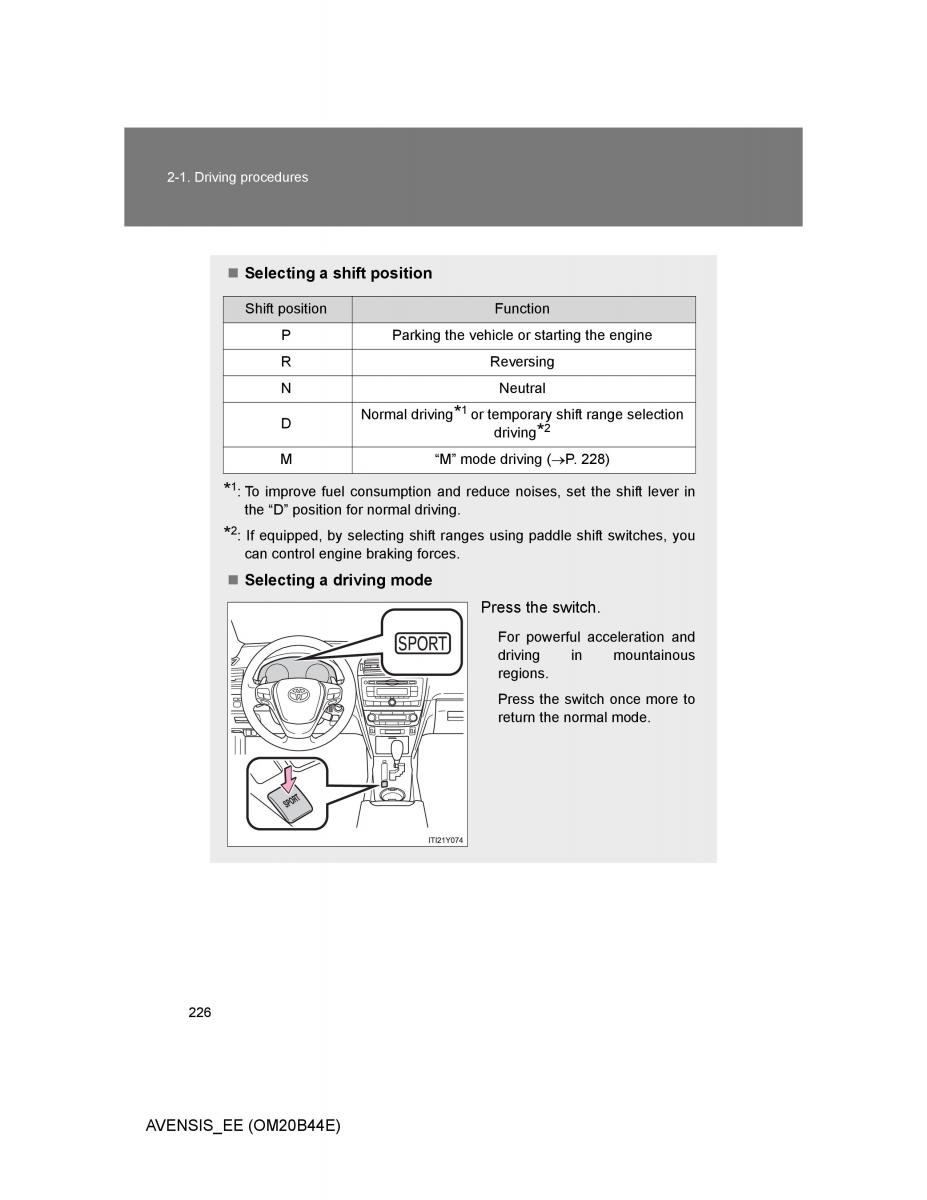 Toyota Avensis III 3 owners manual / page 226