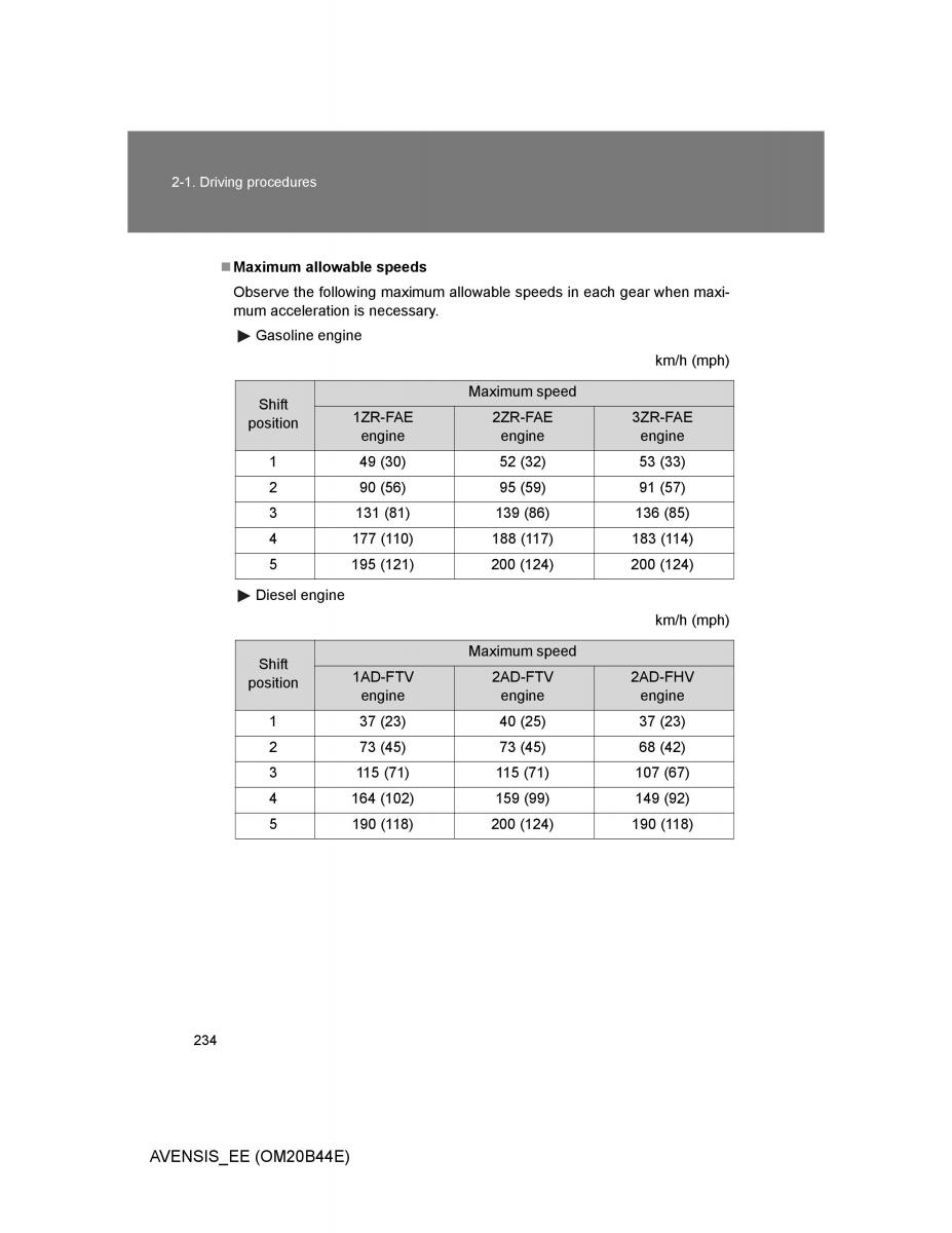 Toyota Avensis III 3 owners manual / page 234