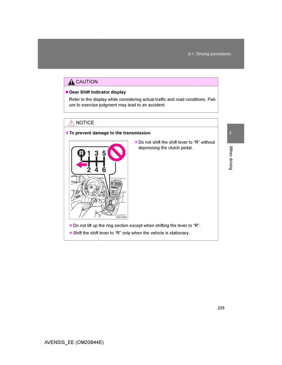 Toyota Avensis III 3 owners manual / page 235