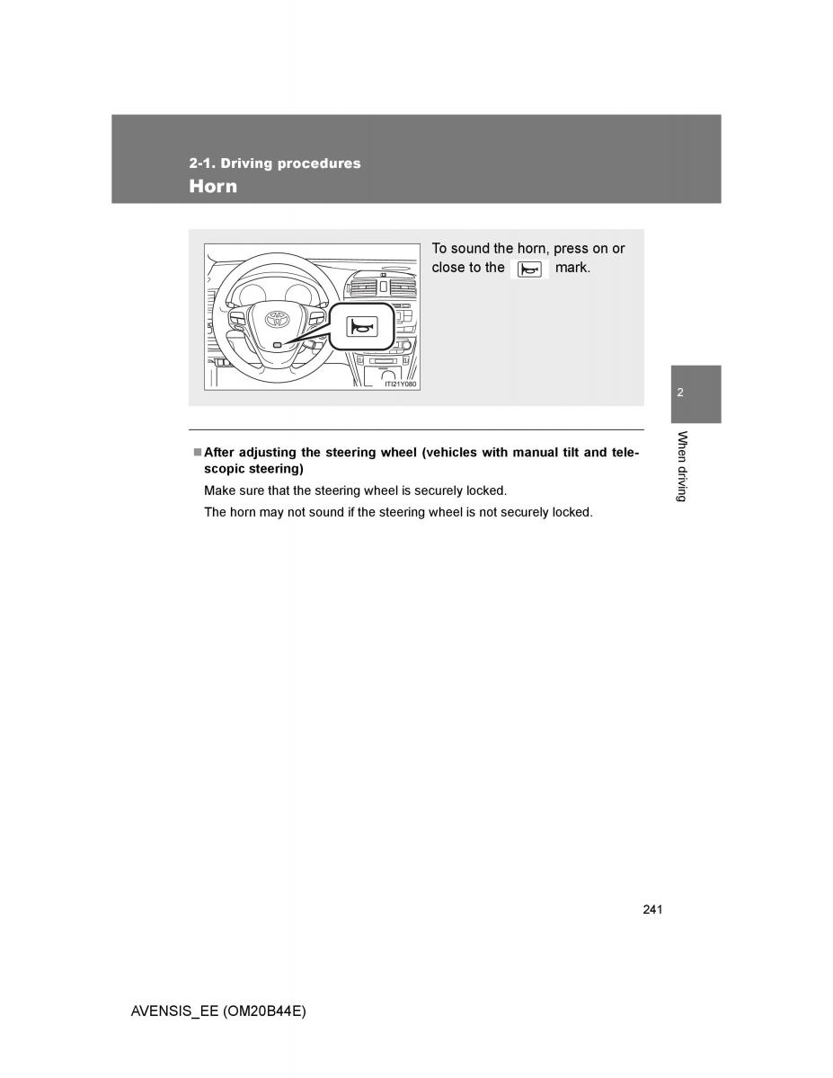 Toyota Avensis III 3 owners manual / page 241