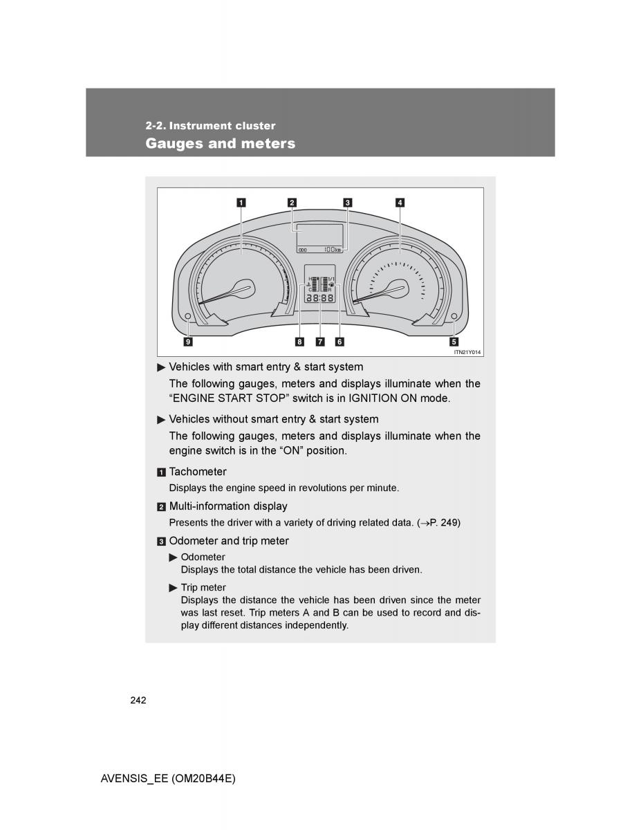 Toyota Avensis III 3 owners manual / page 242