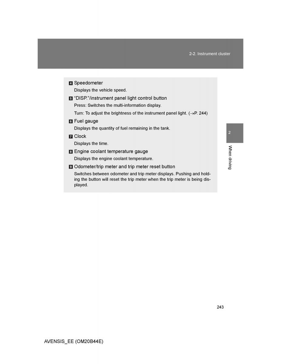 Toyota Avensis III 3 owners manual / page 243