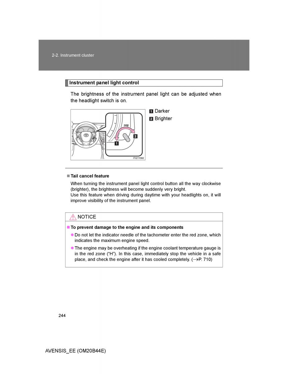 Toyota Avensis III 3 owners manual / page 244