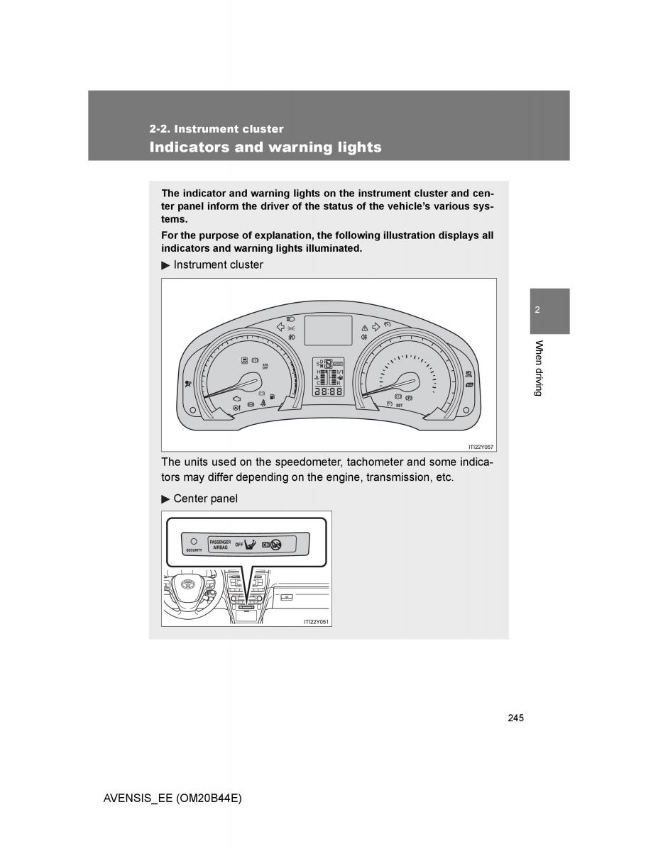 Toyota Avensis III 3 owners manual / page 245