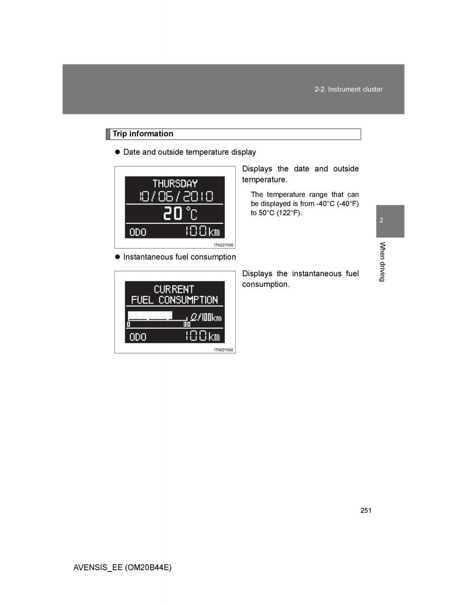 Toyota Avensis III 3 owners manual / page 251