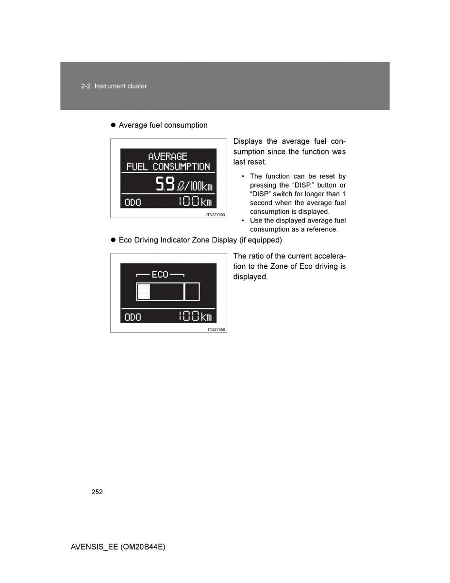 Toyota Avensis III 3 owners manual / page 252