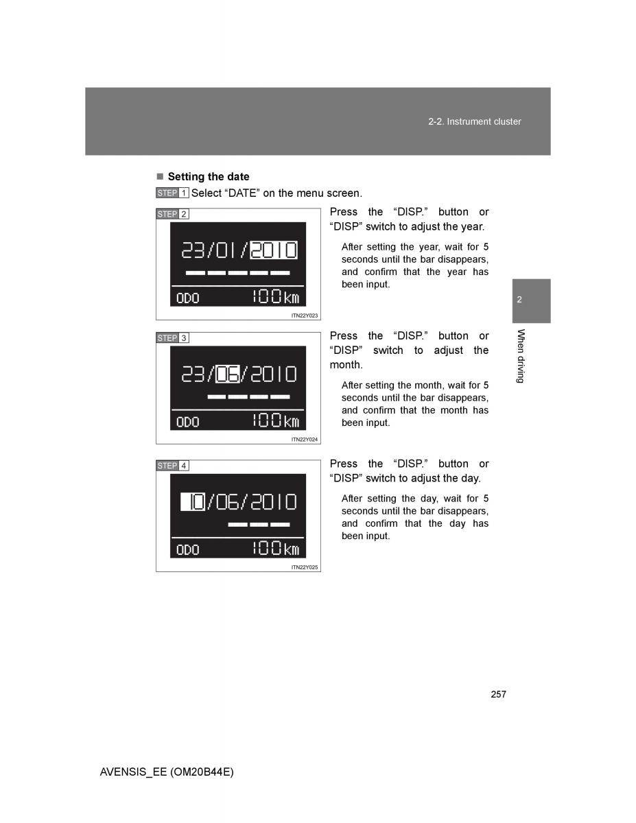 Toyota Avensis III 3 owners manual / page 257