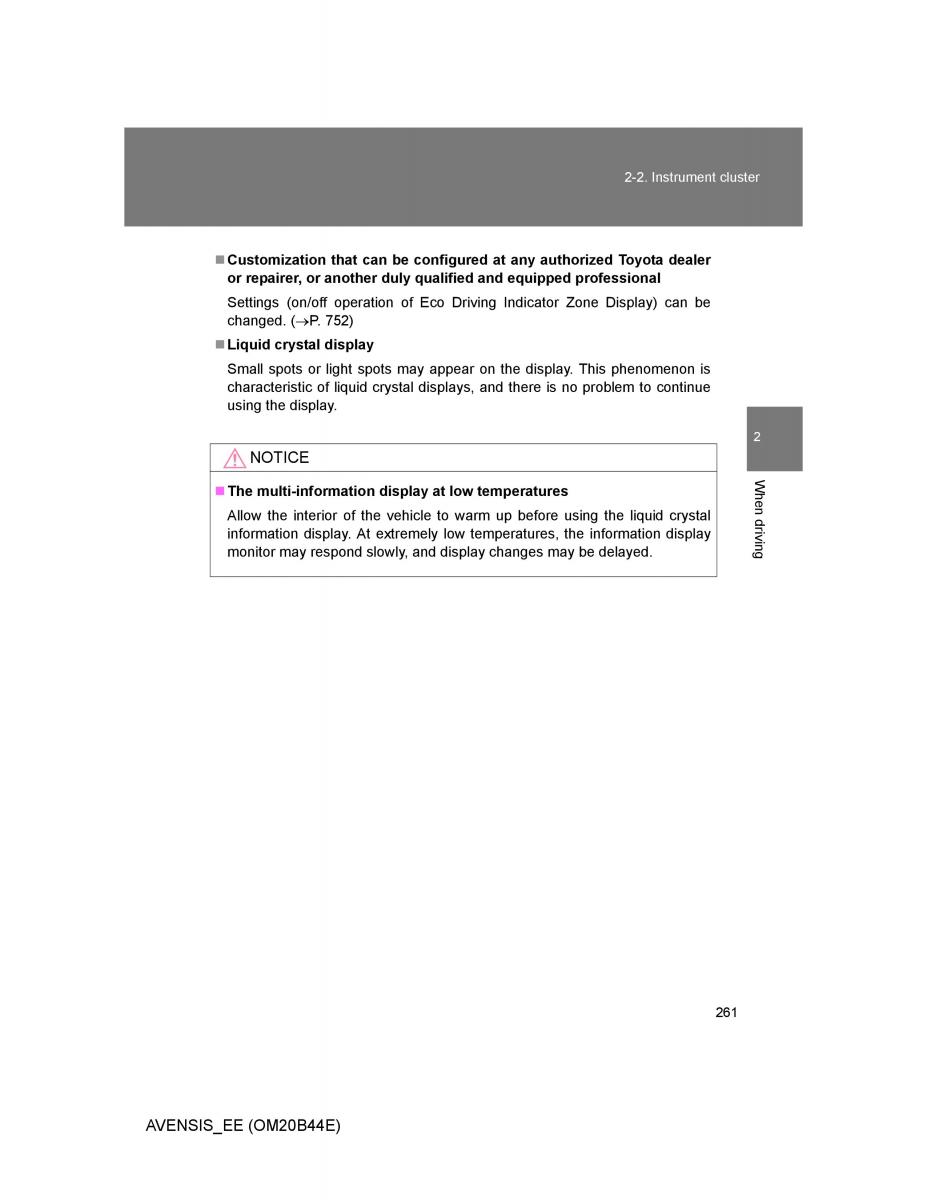 Toyota Avensis III 3 owners manual / page 261