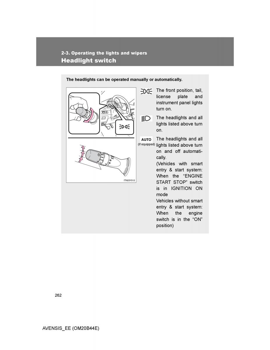 Toyota Avensis III 3 owners manual / page 262