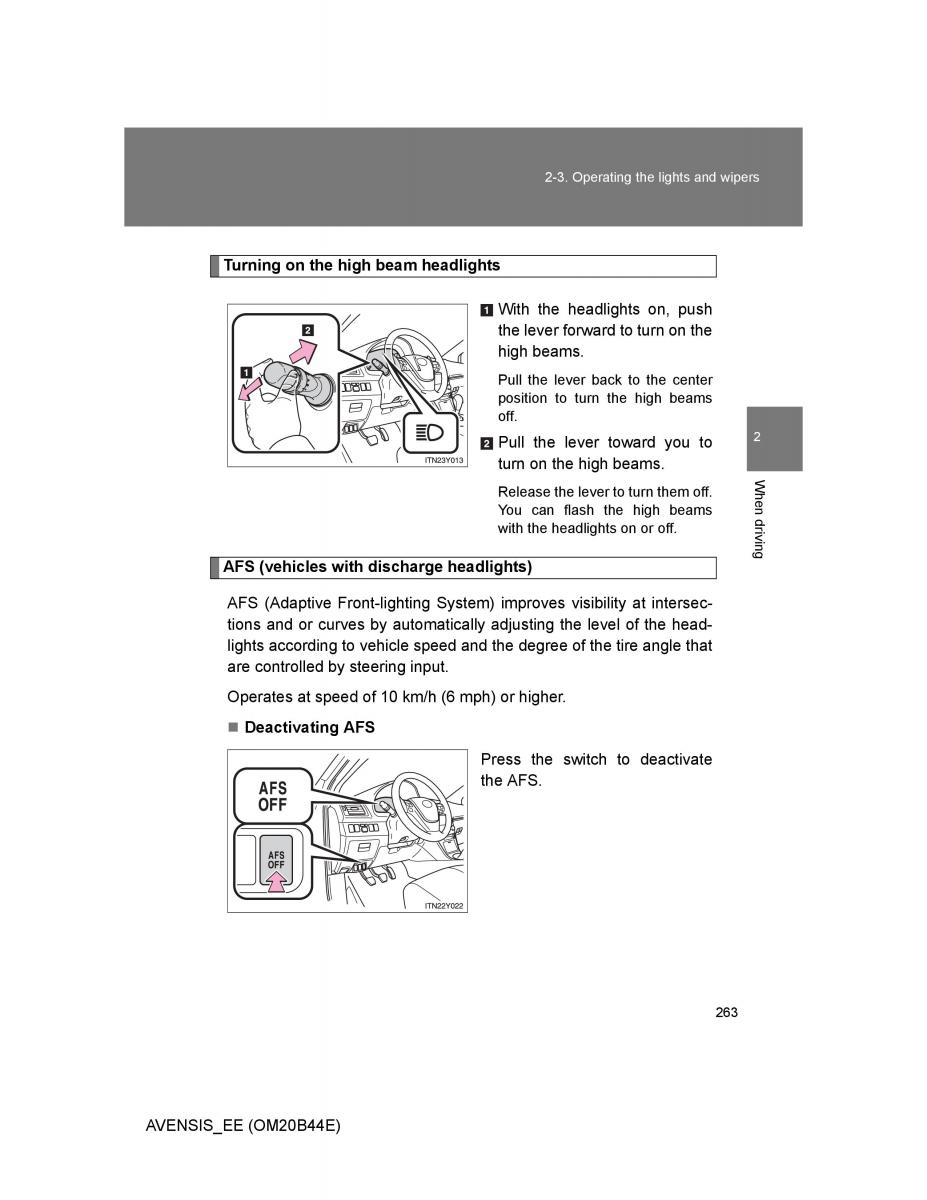 Toyota Avensis III 3 owners manual / page 263