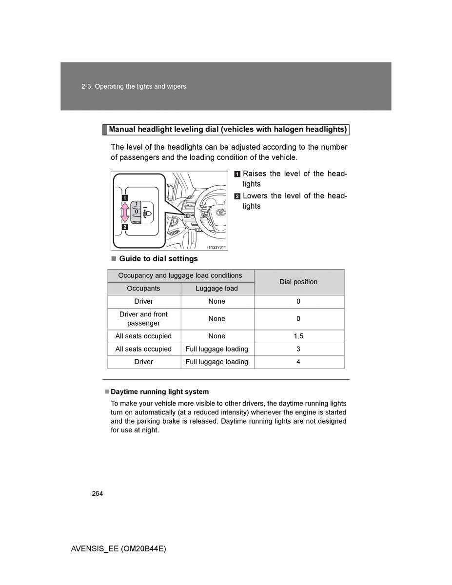 Toyota Avensis III 3 owners manual / page 264