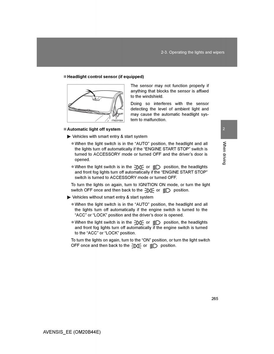 Toyota Avensis III 3 owners manual / page 265