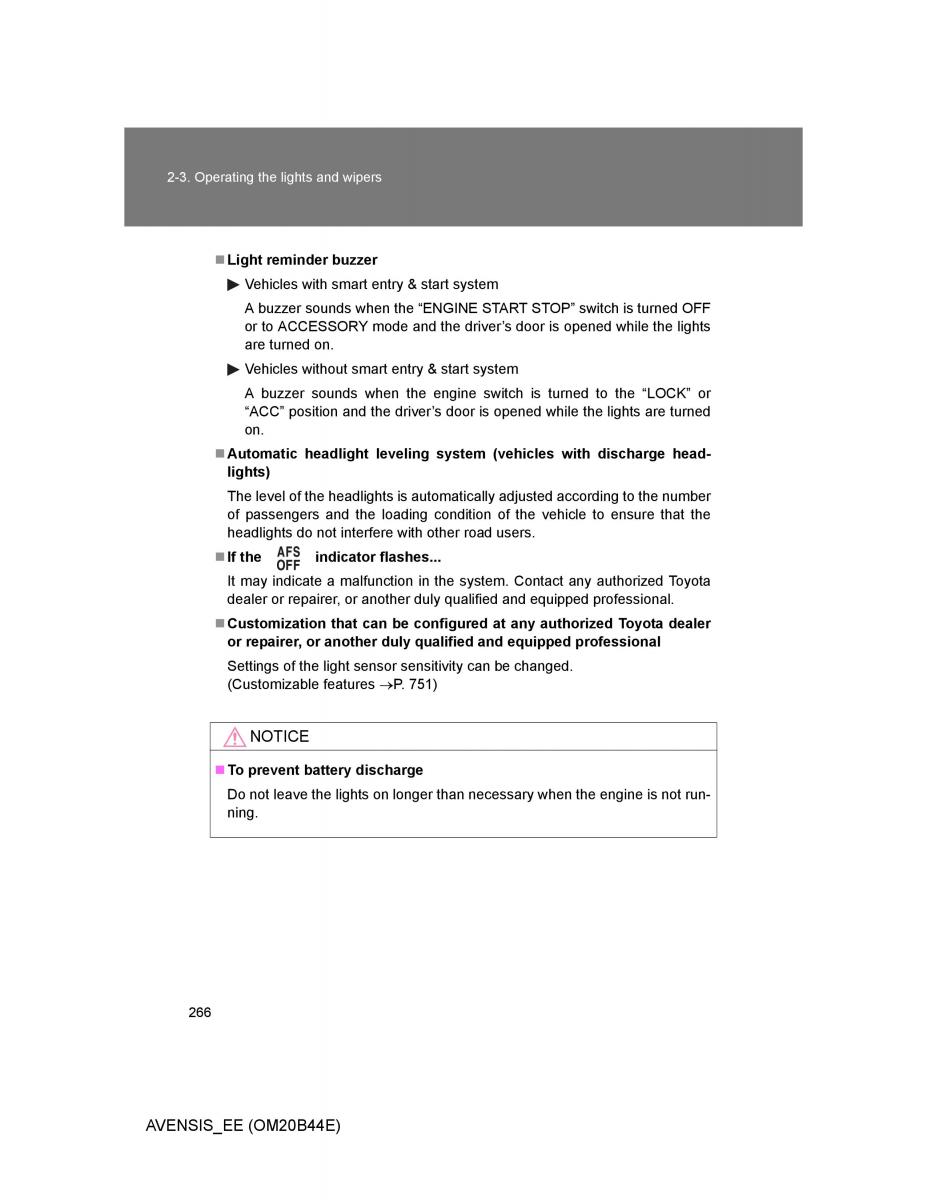 Toyota Avensis III 3 owners manual / page 266