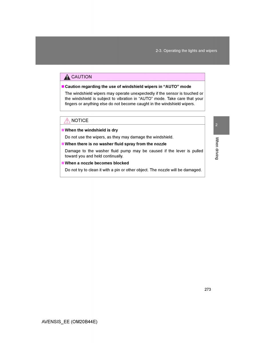 Toyota Avensis III 3 owners manual / page 273