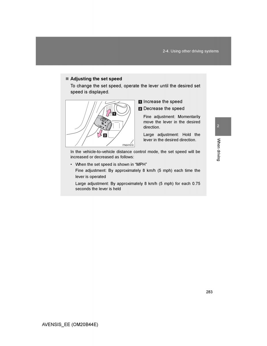 Toyota Avensis III 3 owners manual / page 283