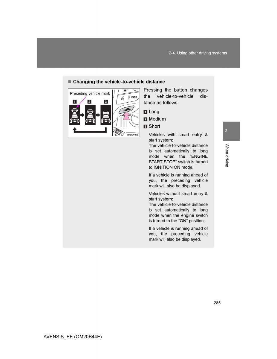 Toyota Avensis III 3 owners manual / page 285