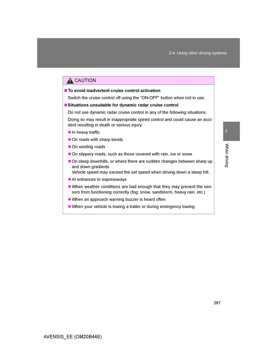 Toyota Avensis III 3 owners manual / page 297