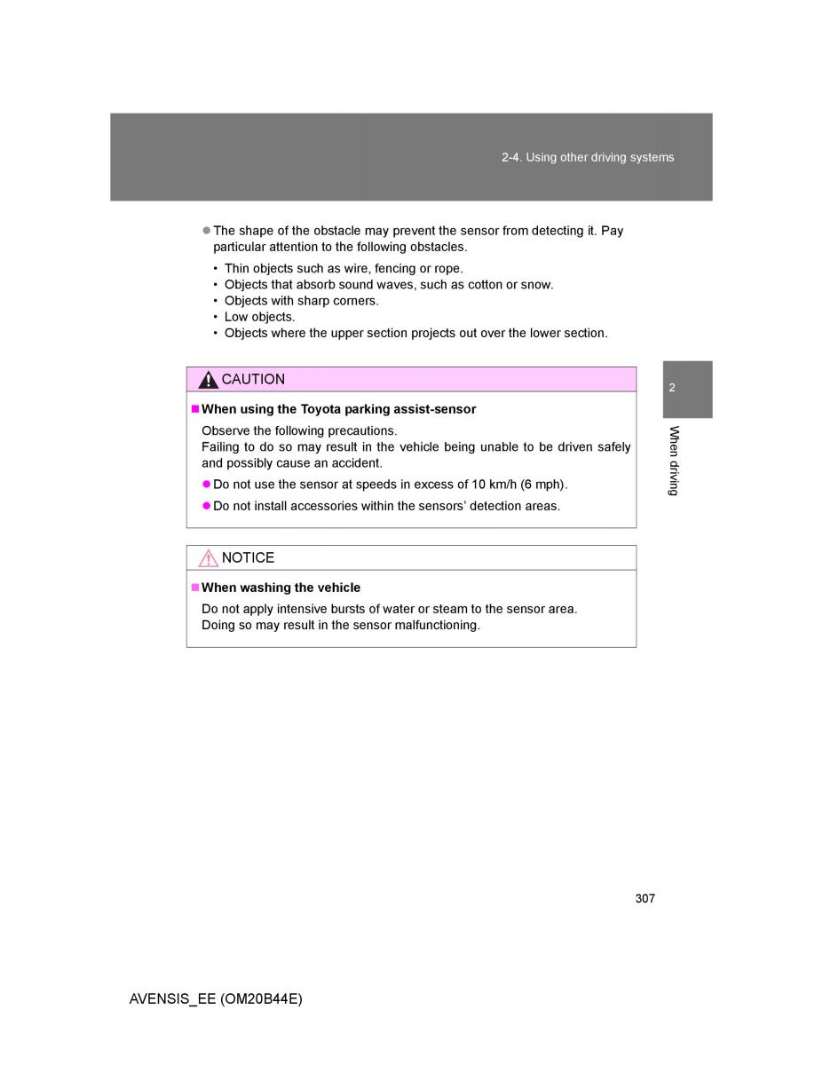 Toyota Avensis III 3 owners manual / page 307