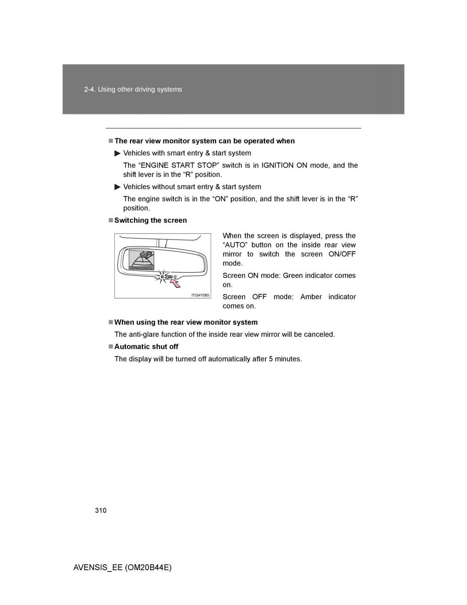 Toyota Avensis III 3 owners manual / page 310