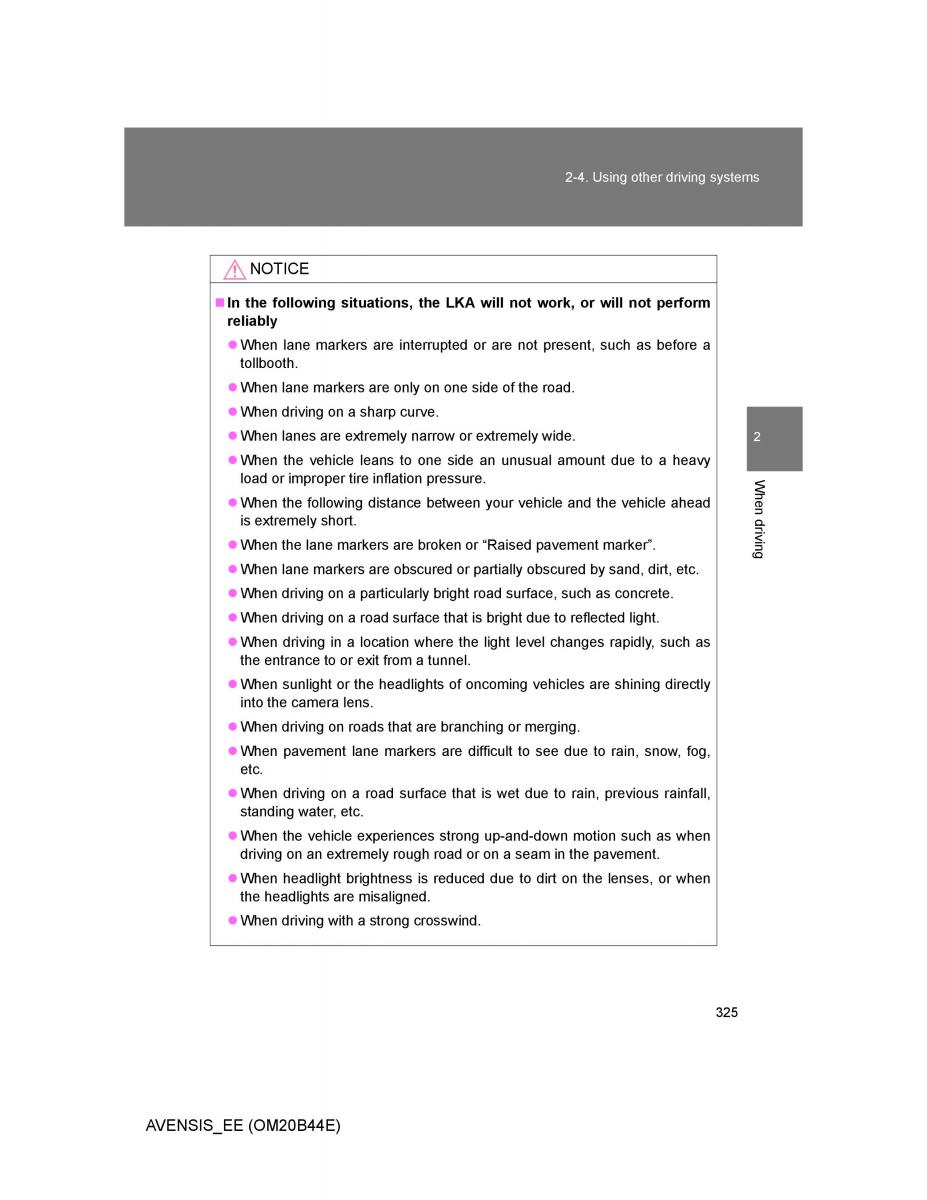 Toyota Avensis III 3 owners manual / page 325