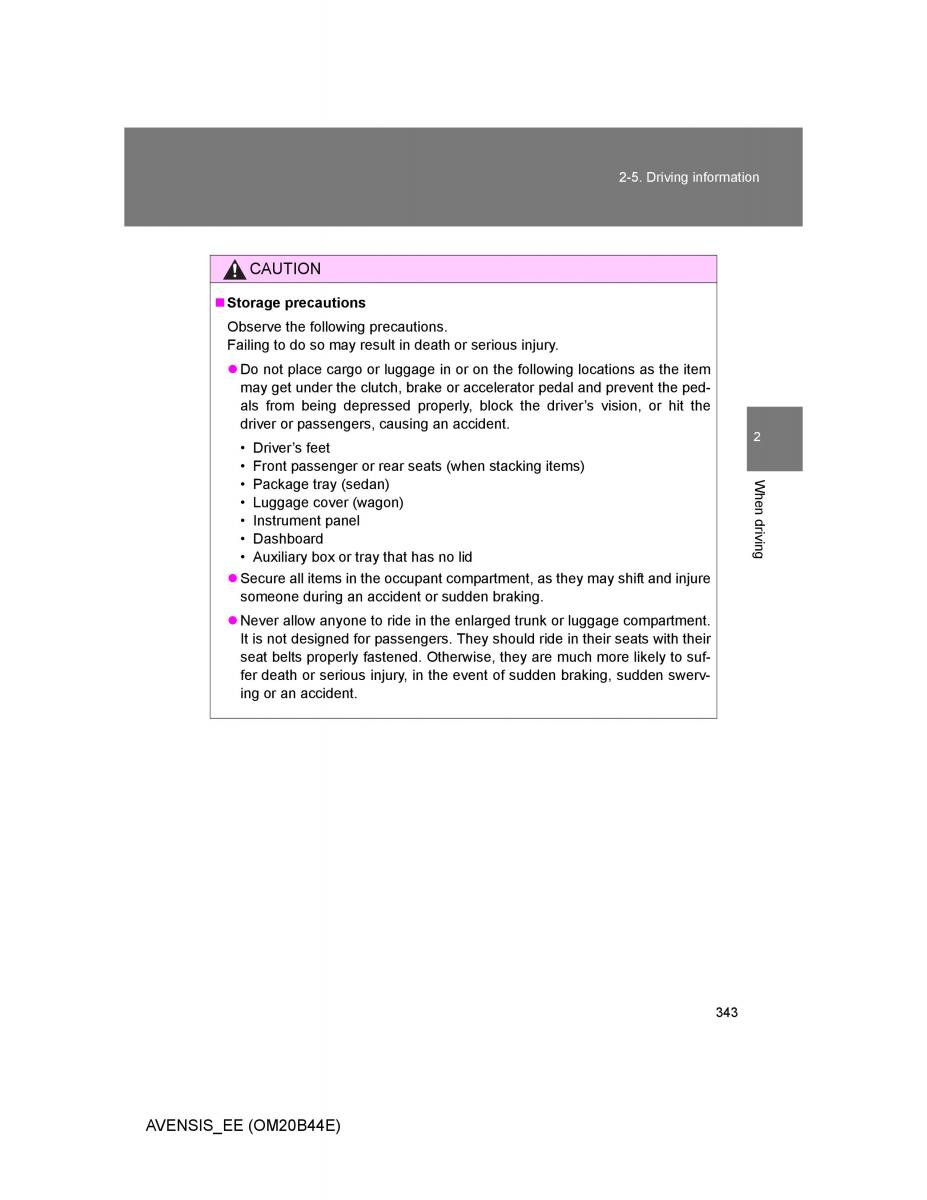 Toyota Avensis III 3 owners manual / page 343