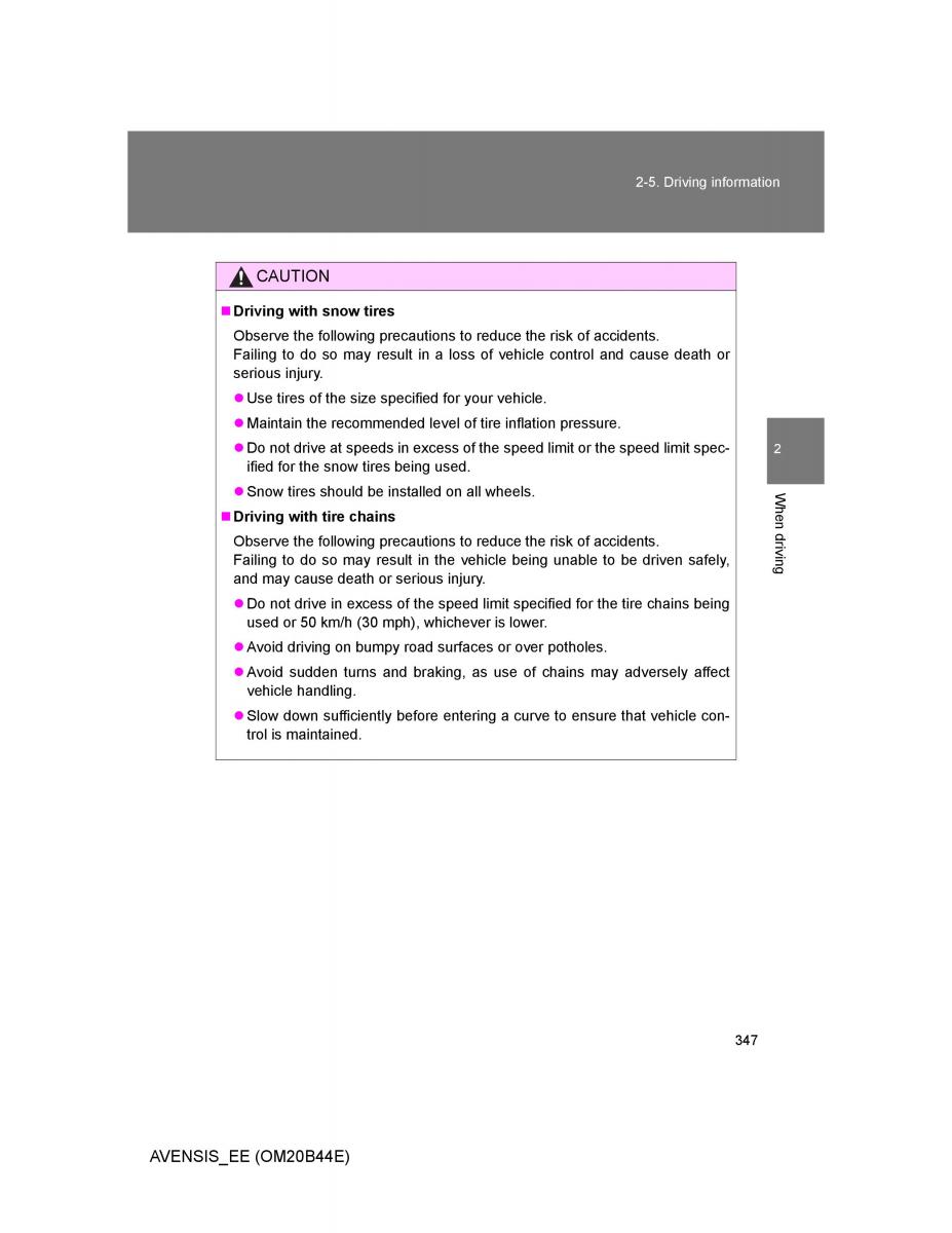 Toyota Avensis III 3 owners manual / page 347