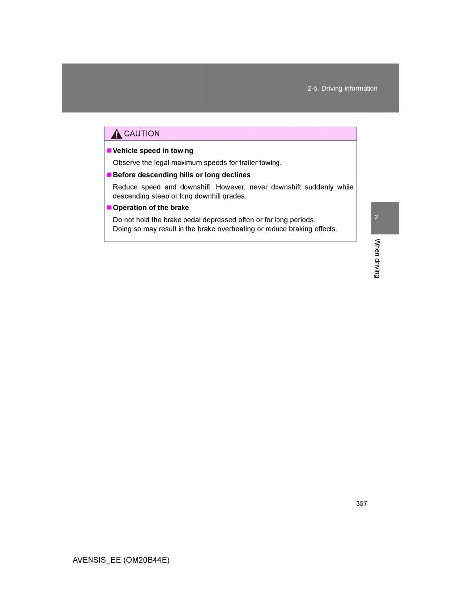 Toyota Avensis III 3 owners manual / page 357