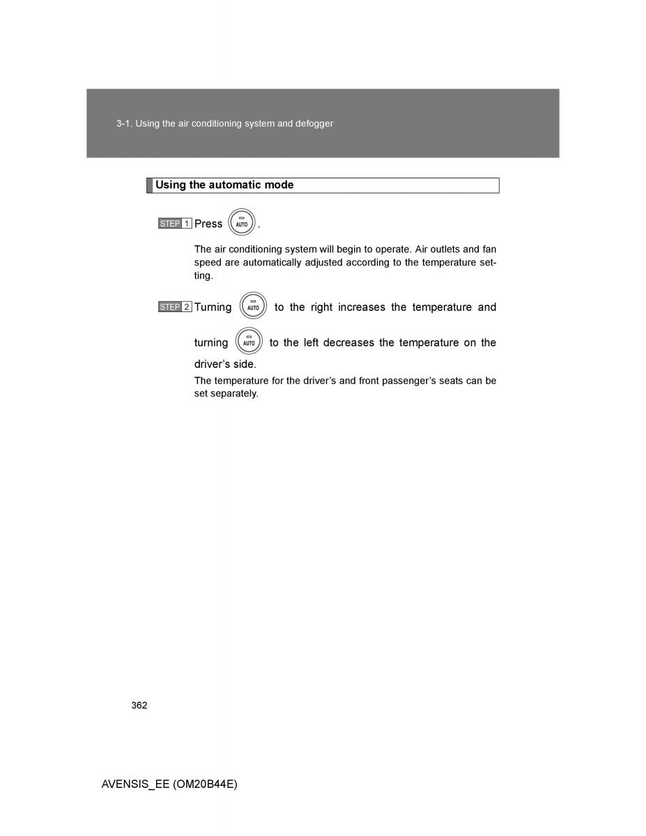 Toyota Avensis III 3 owners manual / page 362