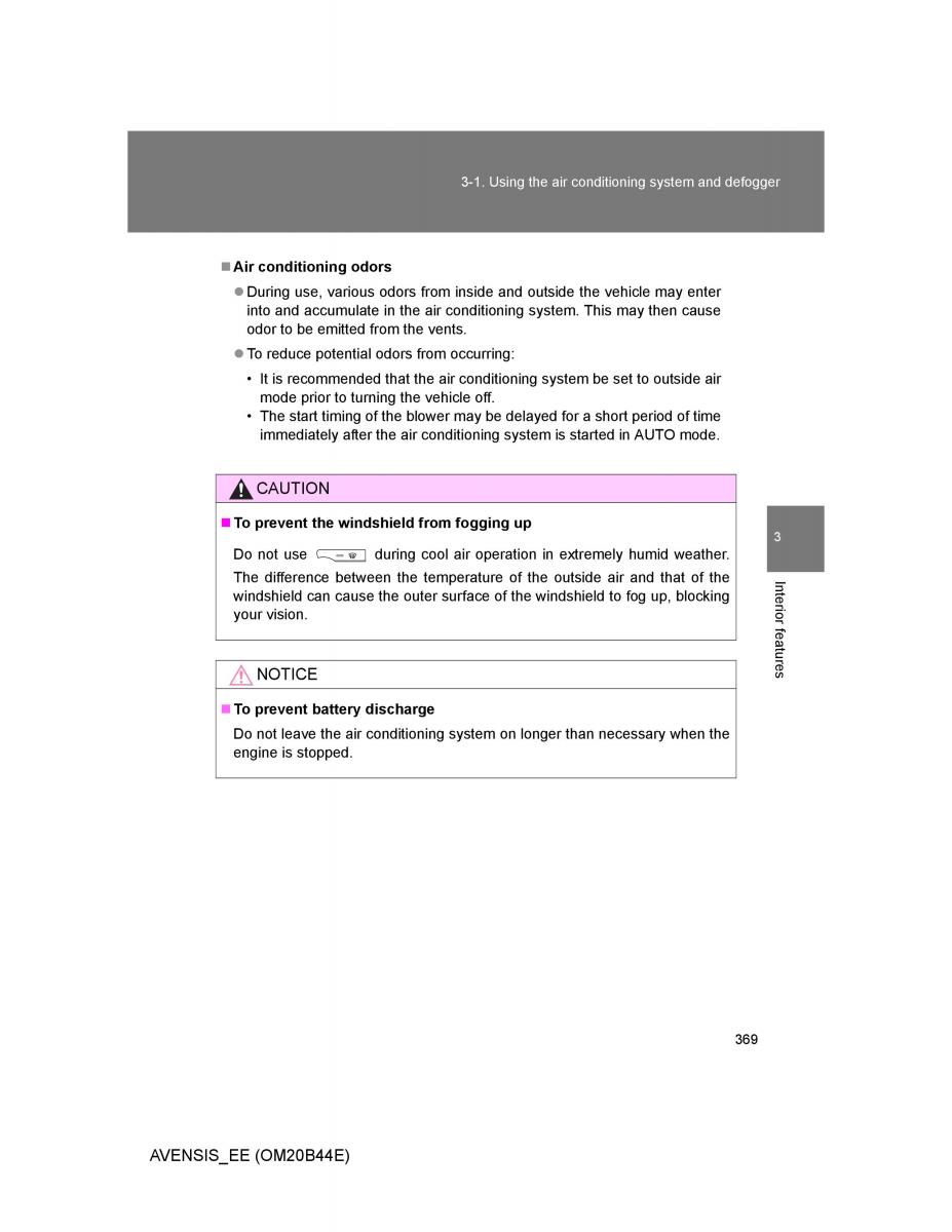 Toyota Avensis III 3 owners manual / page 369