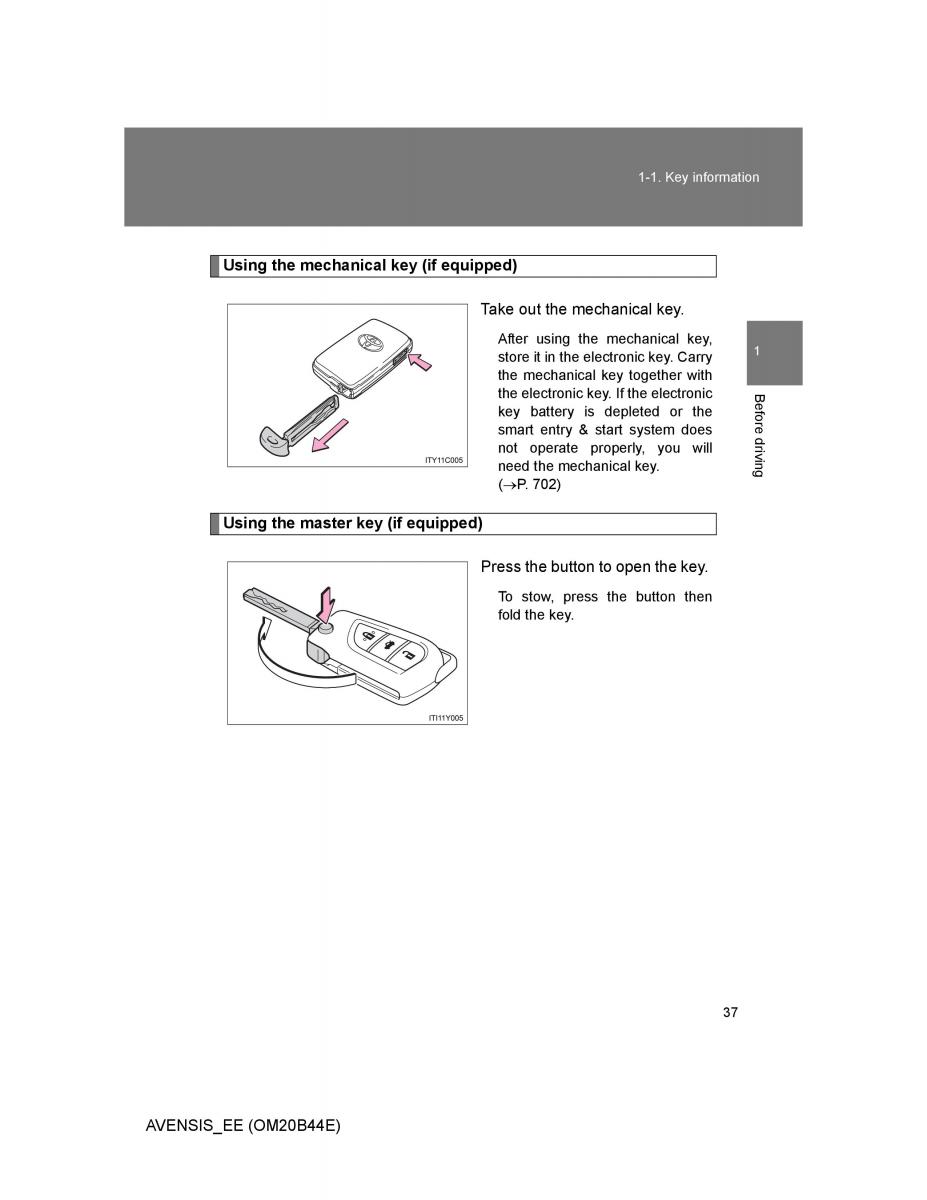 Toyota Avensis III 3 owners manual / page 37