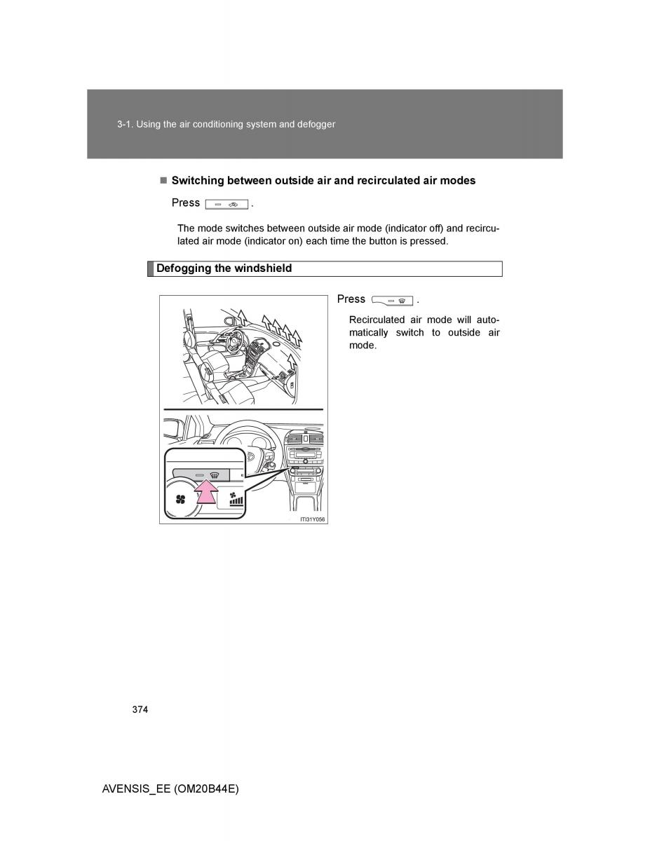 Toyota Avensis III 3 owners manual / page 374