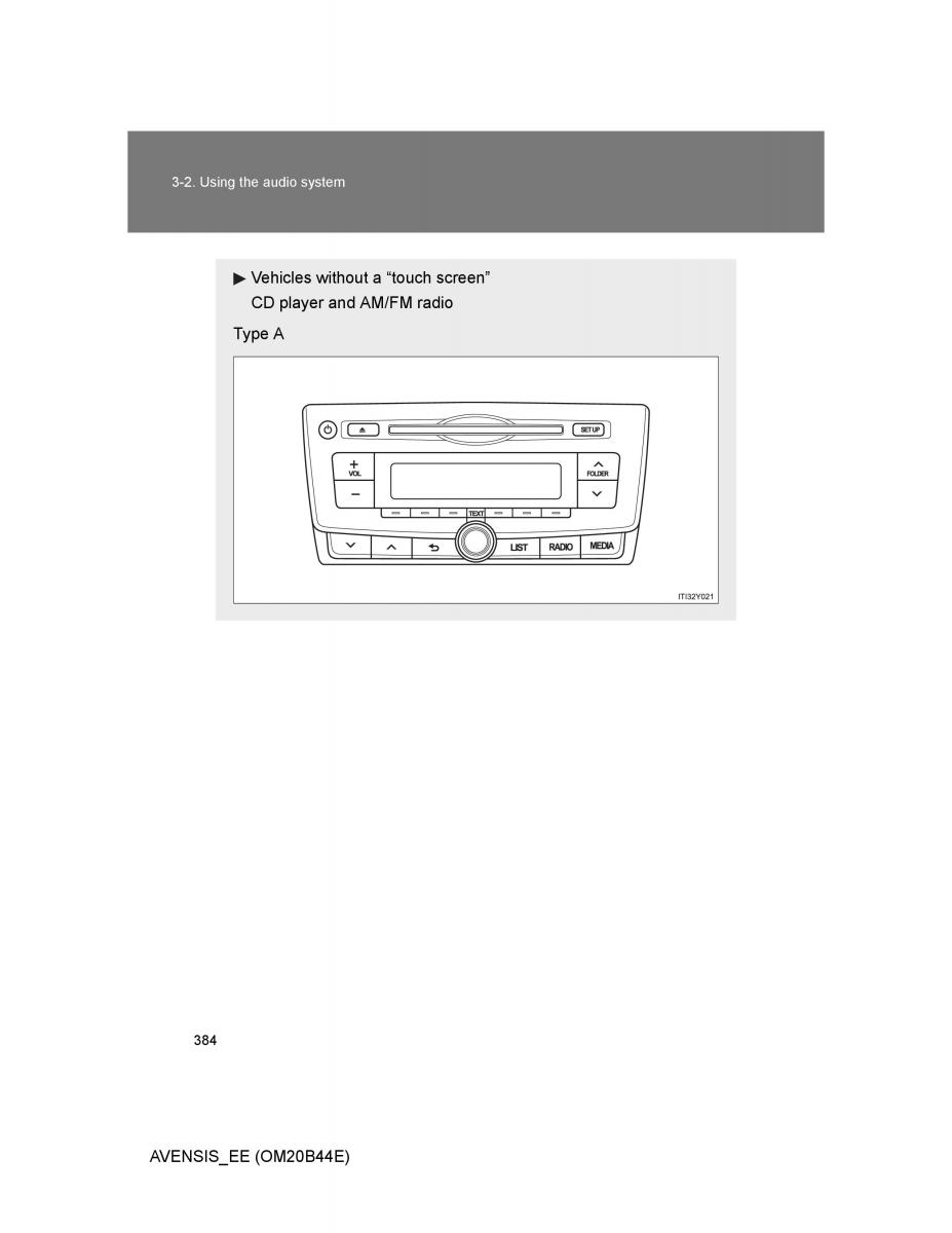 Toyota Avensis III 3 owners manual / page 384