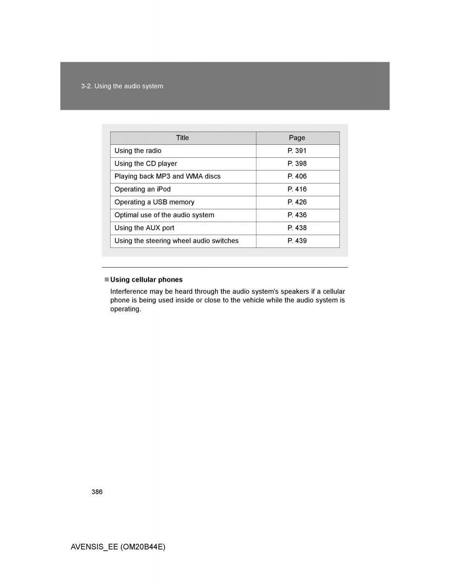 Toyota Avensis III 3 owners manual / page 386