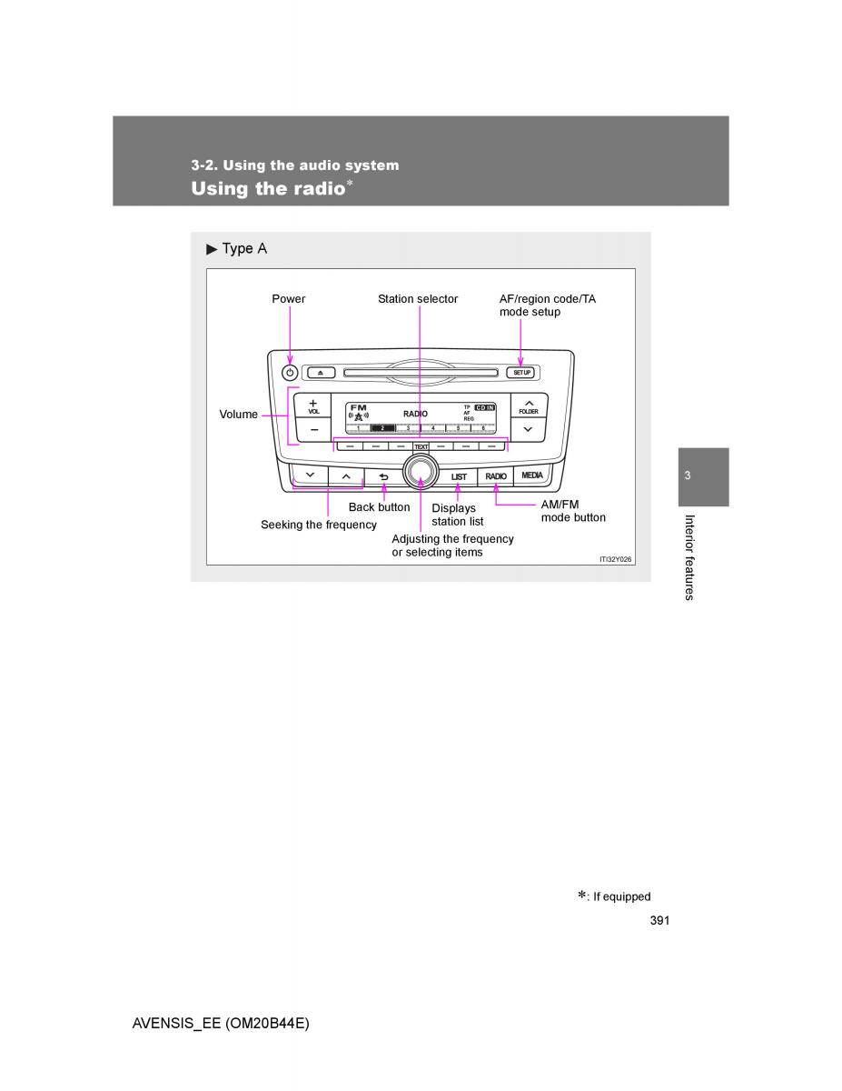 Toyota Avensis III 3 owners manual / page 391