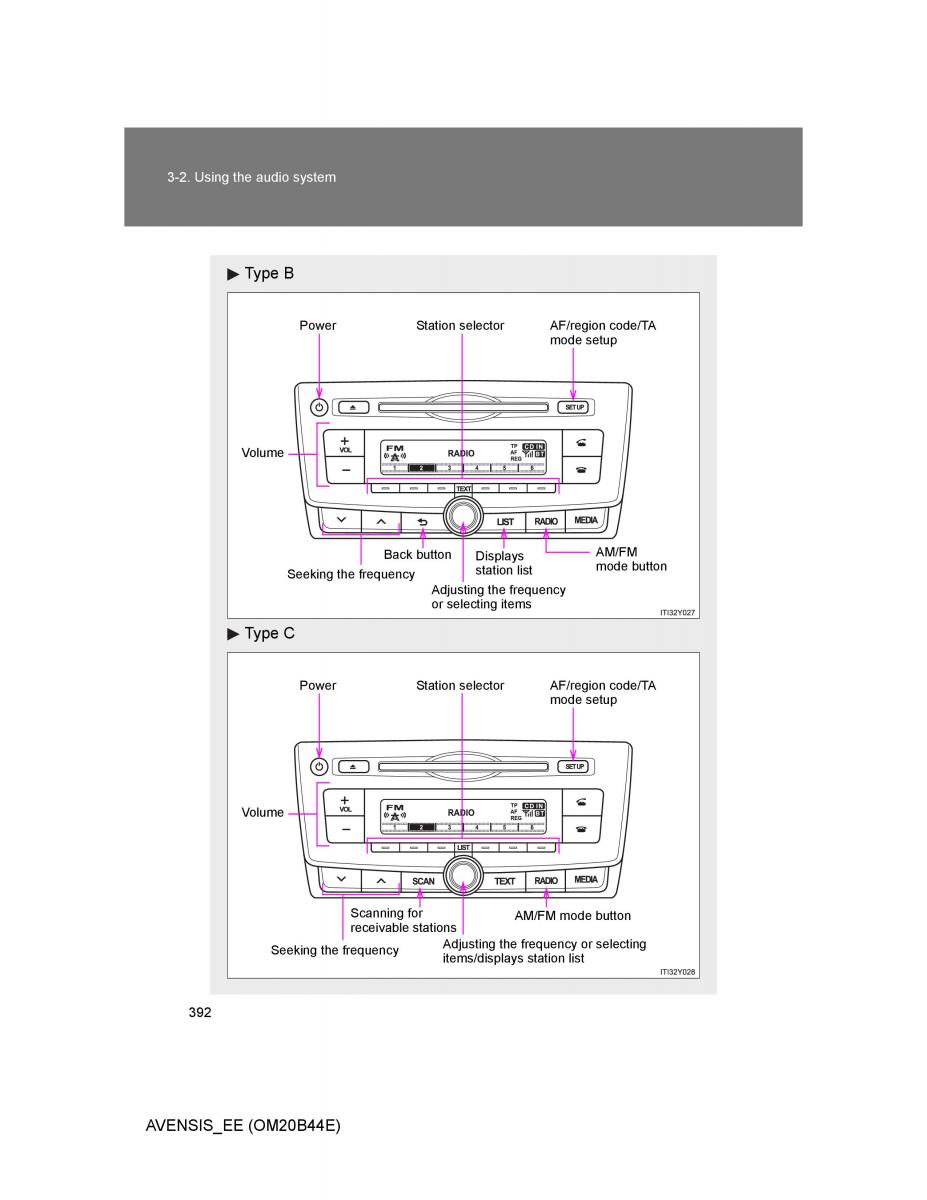 Toyota Avensis III 3 owners manual / page 392