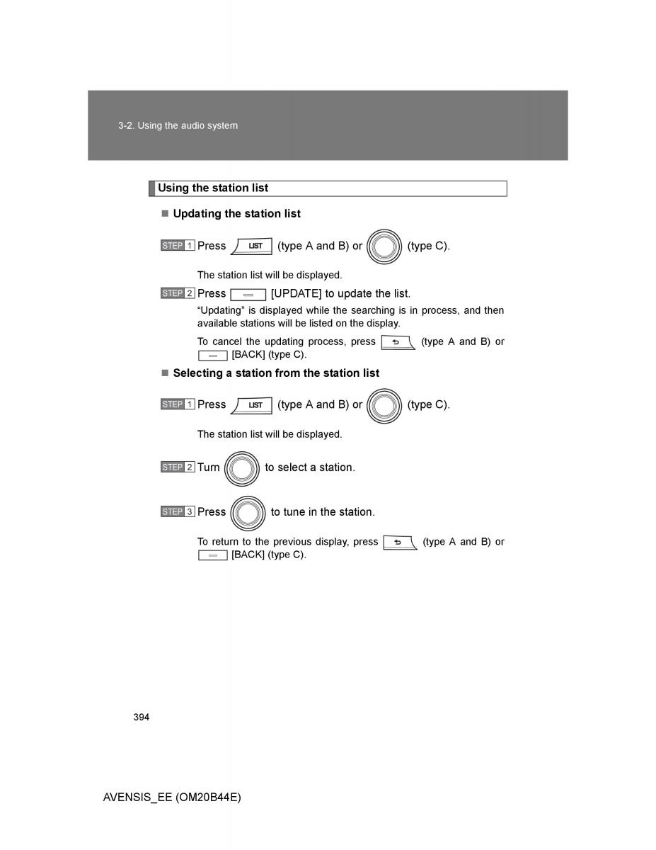 Toyota Avensis III 3 owners manual / page 394