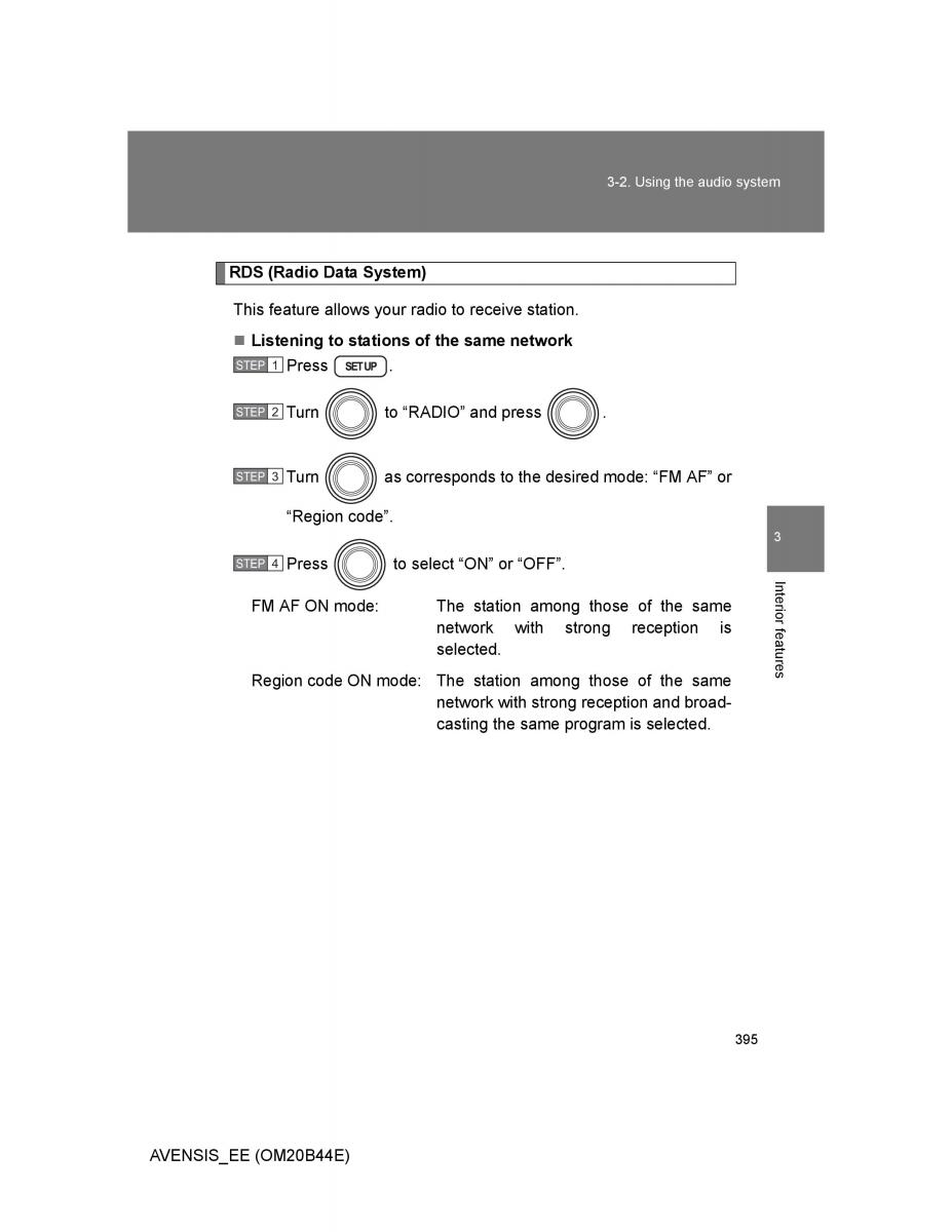 Toyota Avensis III 3 owners manual / page 395