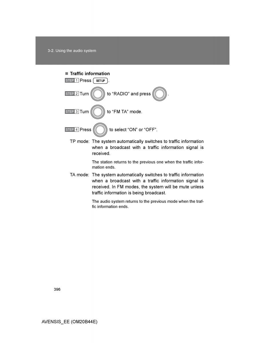 Toyota Avensis III 3 owners manual / page 396