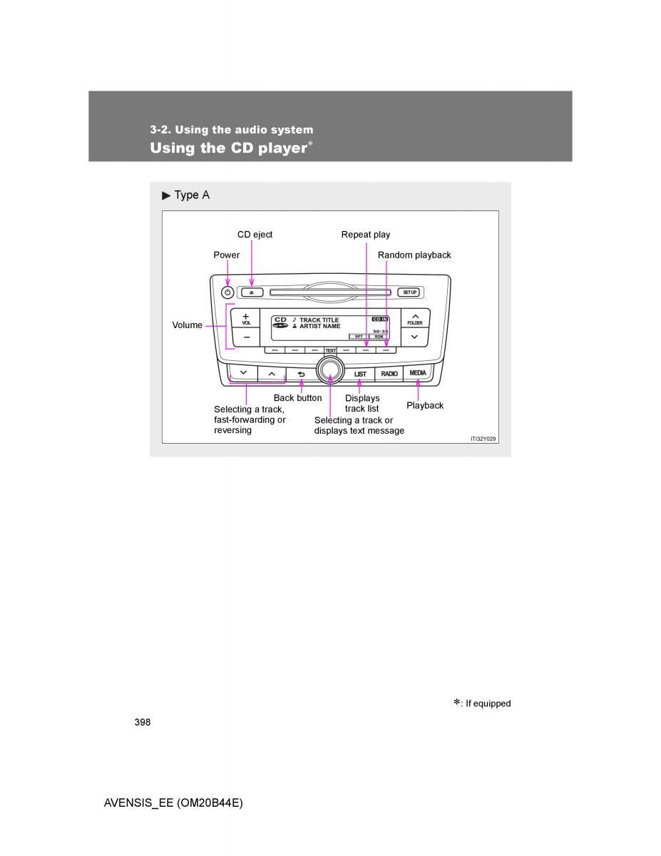 Toyota Avensis III 3 owners manual / page 398