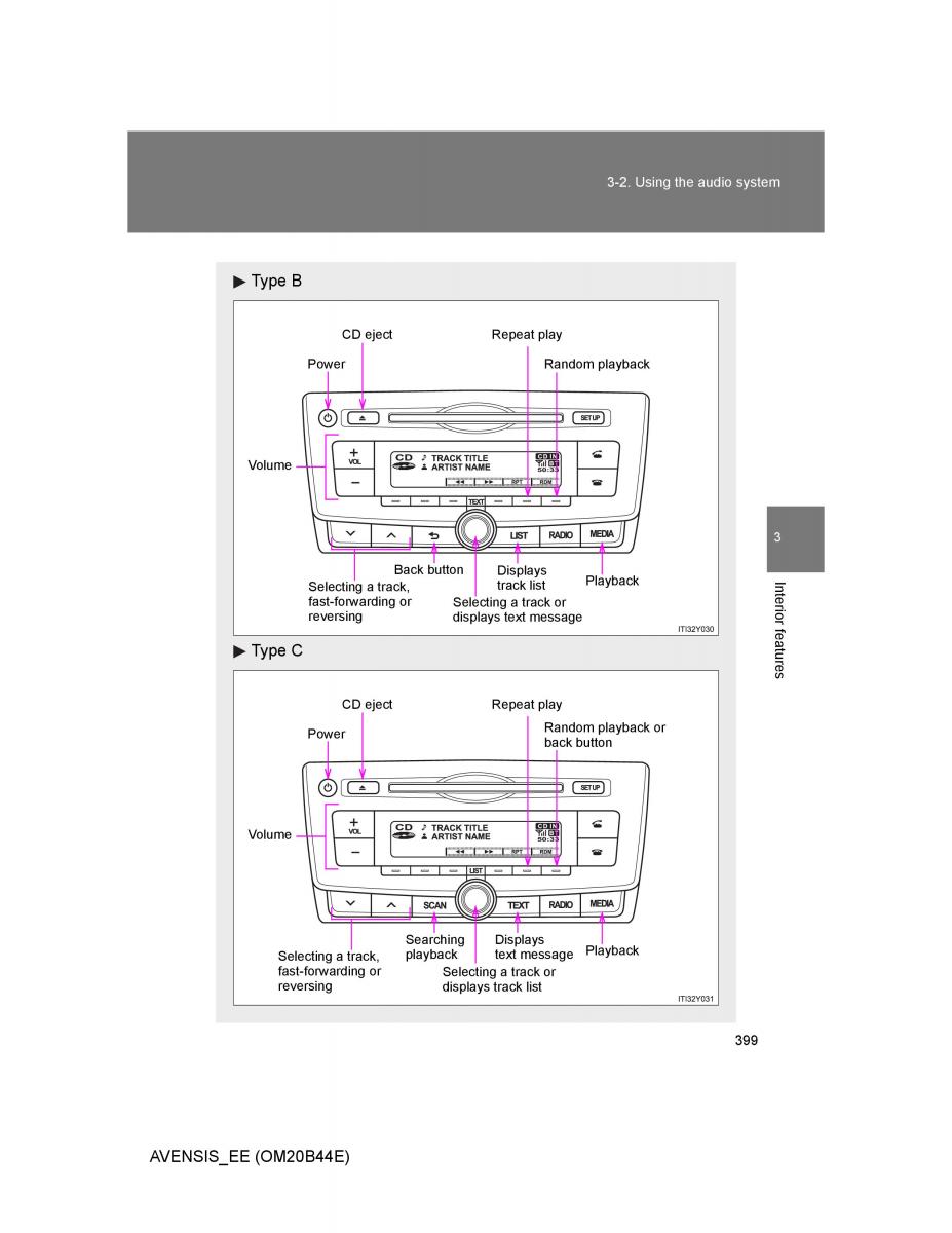 Toyota Avensis III 3 owners manual / page 399