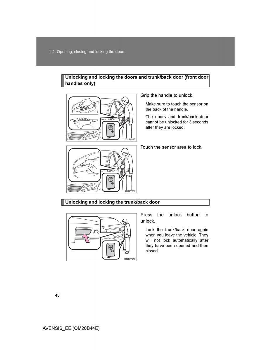 Toyota Avensis III 3 owners manual / page 40