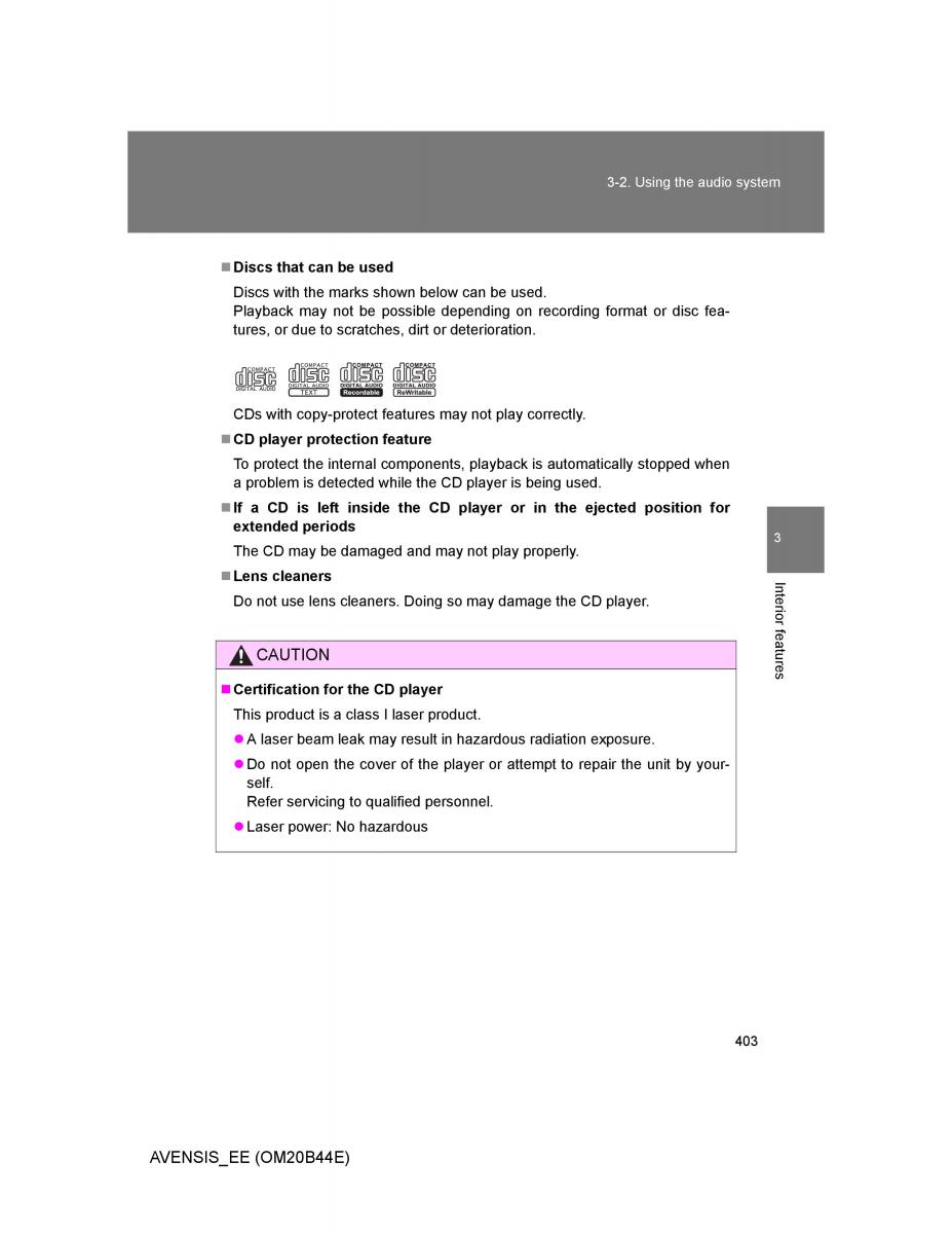 Toyota Avensis III 3 owners manual / page 403